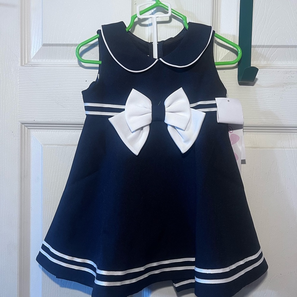 Navy Blue Dress with White Bow